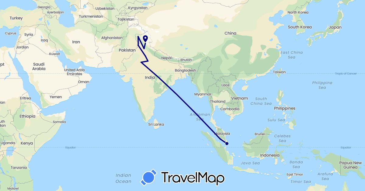TravelMap itinerary: driving in India, Malaysia, Singapore (Asia)